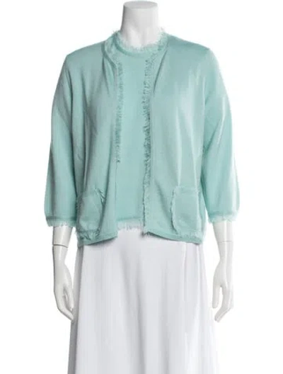 Pre-owned Oscar De La Renta Cardigan W/ Top Wool Set In Blue