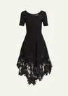Oscar De La Renta Marbled Carnation Guipure Hem Knit Dress In Black