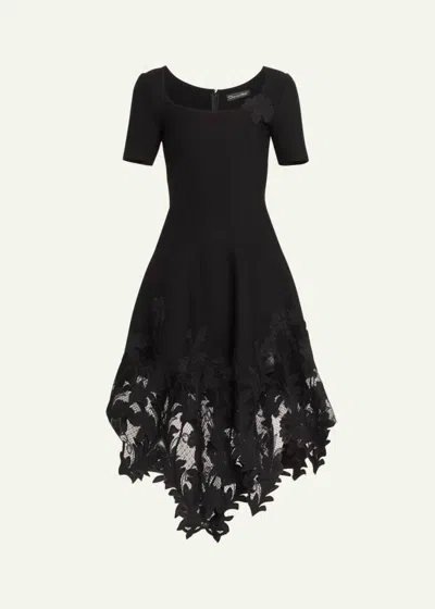 Oscar De La Renta Carnation Guipure Lace Knit Midi-dress In Black
