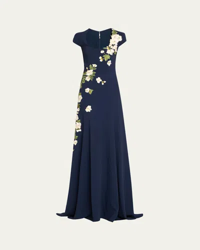 Oscar De La Renta Cascading Cherry Blossom Embroidered Gown