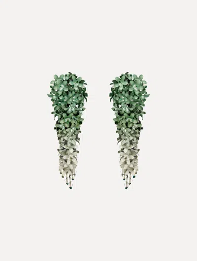 Oscar De La Renta Cascading Flower Clip-on Earrings In Green