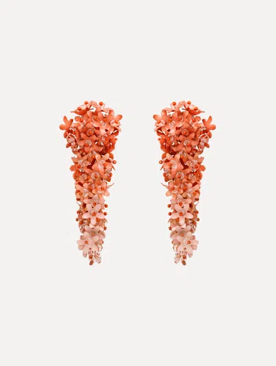 Oscar De La Renta Cascading-florals Clip-on Earrings In Orange