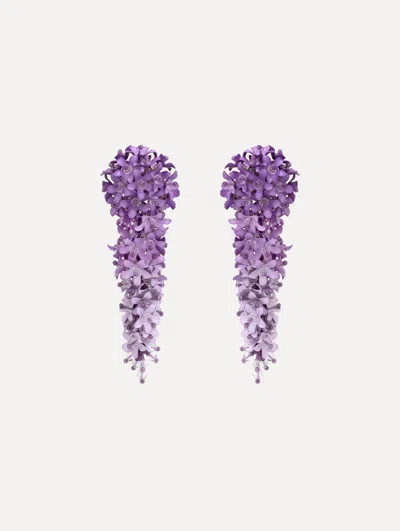 Oscar De La Renta Cascading Flower Clip-on Earrings In Purple