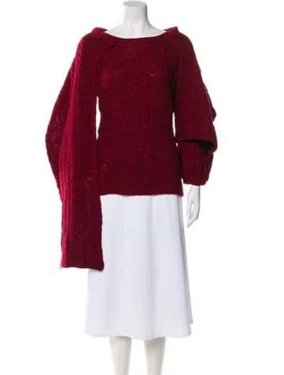 Pre-owned Oscar De La Renta Cashmere Bateau Neckline Sweater In Red