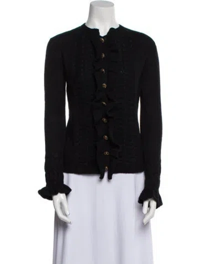 Pre-owned Oscar De La Renta Cashmere Crew Neck Sweater In Black