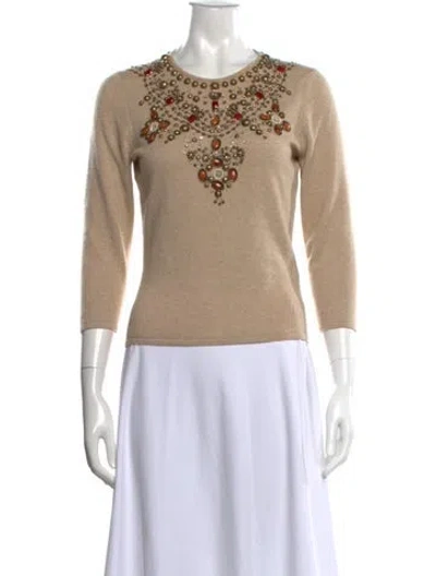 Pre-owned Oscar De La Renta Cashmere Crew Neck Sweater In Neutrals