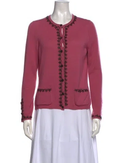 Pre-owned Oscar De La Renta Cashmere Crew Neck Sweater In Pink