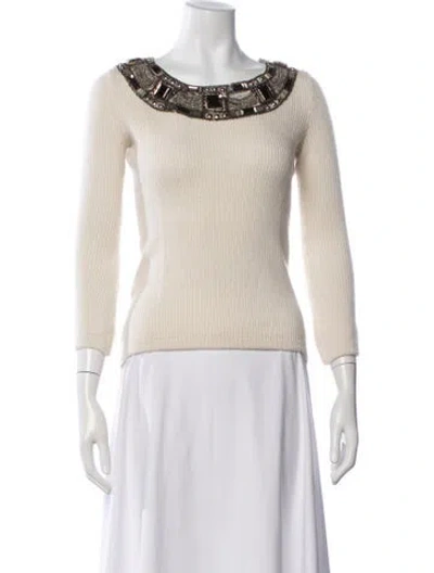 Pre-owned Oscar De La Renta Cashmere Crew Neck Sweater W/ Tags In Neutrals
