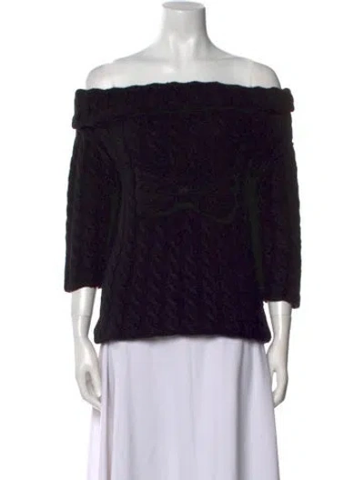 Pre-owned Oscar De La Renta Cashmere Off-the-shoulder Sweater In Black