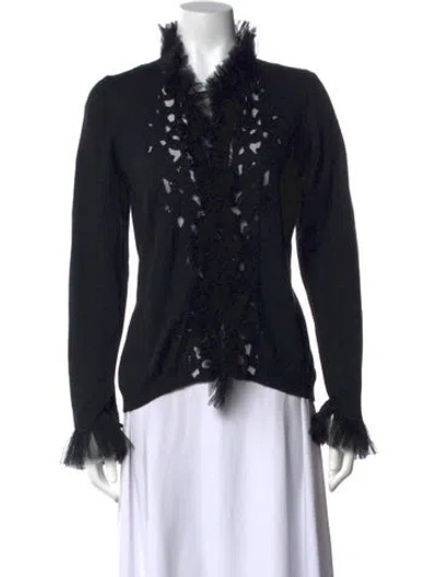 Pre-owned Oscar De La Renta Cashmere Open Front Sweater In Black