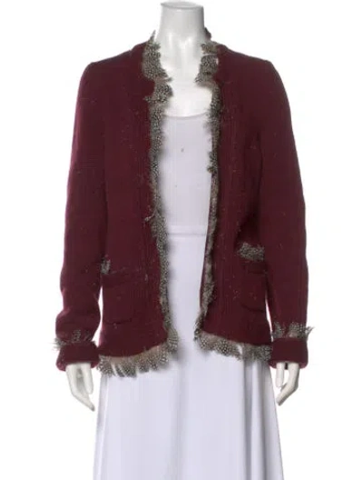 Pre-owned Oscar De La Renta Cashmere Open Front Sweater In Burgundy