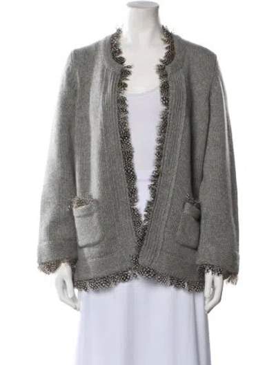 Pre-owned Oscar De La Renta Cashmere Open Front Sweater In Gray