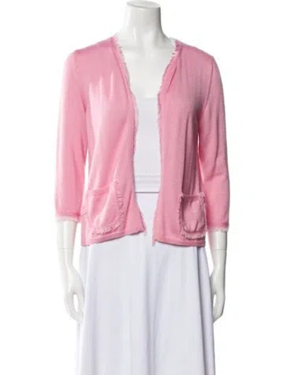 Pre-owned Oscar De La Renta Cashmere Open Front Sweater In Pink