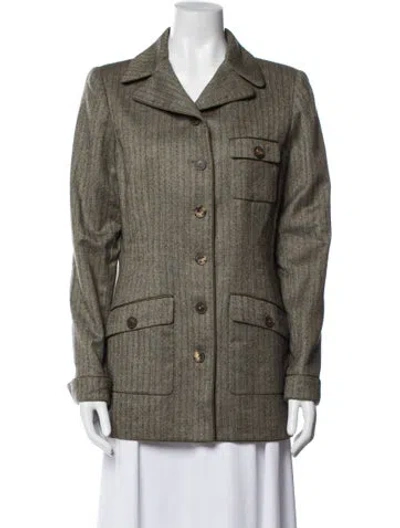 Pre-owned Oscar De La Renta Cashmere Plaid Print Blazer In Green