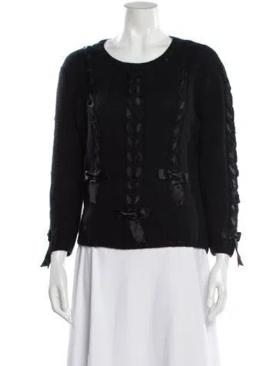 Pre-owned Oscar De La Renta Cashmere Scoop Neck Sweater In Black