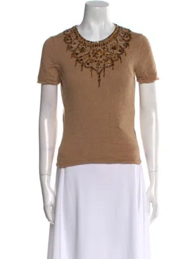 Pre-owned Oscar De La Renta Cashmere Scoop Neck Sweater In Neutral