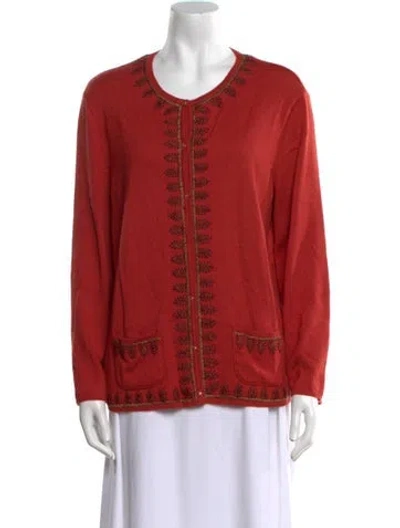 Pre-owned Oscar De La Renta Cashmere Scoop Neck Sweater In Red