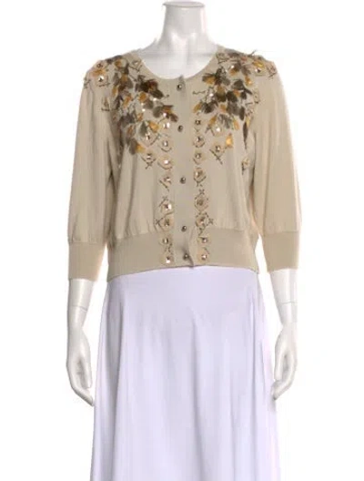 Pre-owned Oscar De La Renta Cashmere Scoop Neck Sweater W/ Tags In Neutral