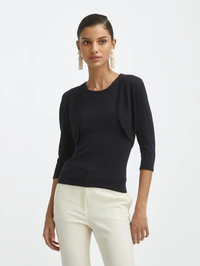 Oscar De La Renta Cashmere Silk Bolero In Navy