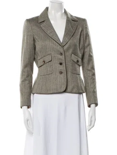 Pre-owned Oscar De La Renta Cashmere Tweed Pattern Blazer In Brown
