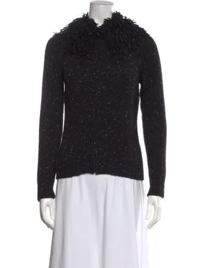 Pre-owned Oscar De La Renta Cashmere Tweed Pattern Sweater In Black