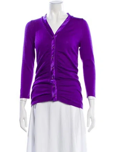 Pre-owned Oscar De La Renta Cashmere V-neck Blouse In Purple