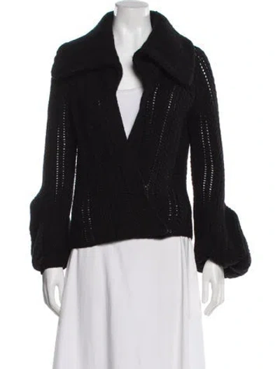 Pre-owned Oscar De La Renta Cashmere V-neck Sweater In Black