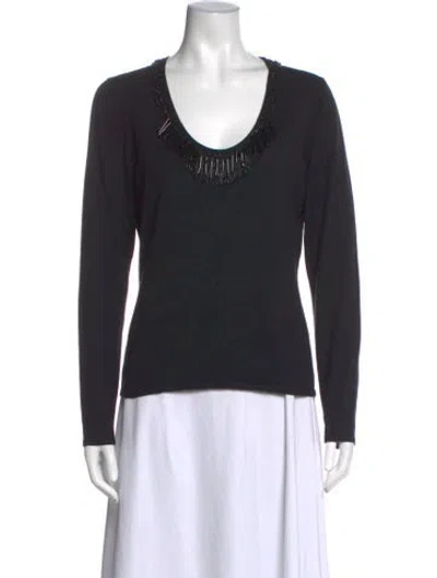 Pre-owned Oscar De La Renta Cashmere V-neck Sweater In Black
