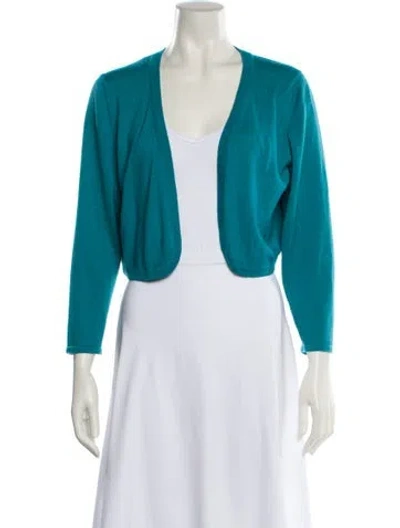Pre-owned Oscar De La Renta Cashmere V-neck Sweater In Blue