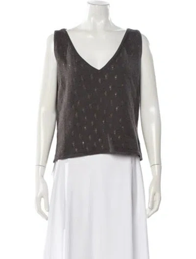 Pre-owned Oscar De La Renta Cashmere V-neck Sweater In Gray