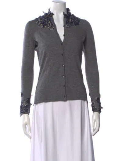 Pre-owned Oscar De La Renta Cashmere V-neck Sweater In Grey