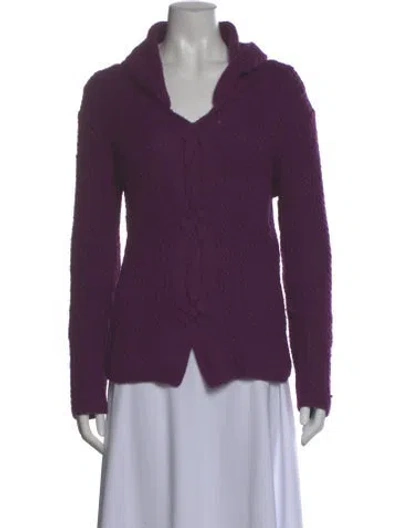 Pre-owned Oscar De La Renta Cashmere V-neck Sweater In Purple
