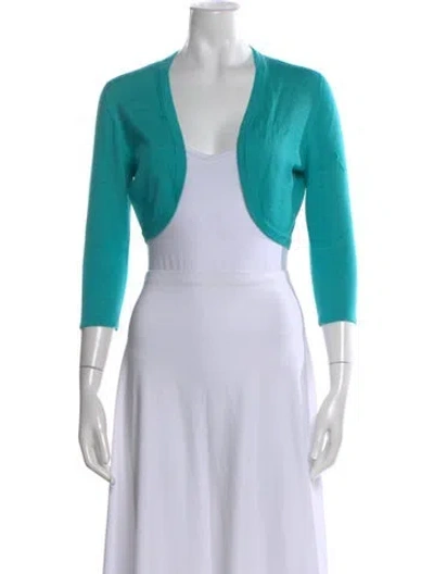 Pre-owned Oscar De La Renta Cashmere V-neck Top In Blue