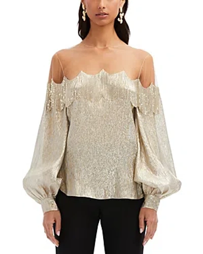 Oscar De La Renta Chain Fringe Blouse In Silver