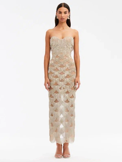 Oscar De La Renta Chain-fringed Strapless Maxi Dress In Platine