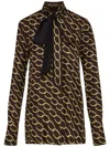 Oscar De La Renta Pussy-bow Printed Silk-twill Blouse In Brown