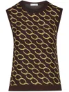 Oscar De La Renta Printed Satin-twill And Silk-blend Top In Brown