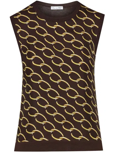 Oscar De La Renta Chain-link Vest In Cafe/gold