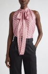 Oscar De La Renta Chain Print Tie Neck Silk Shift Dress In Beet/pink