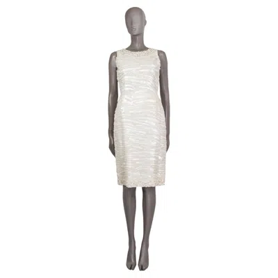 Pre-owned Oscar De La Renta Champaign & White Sequin Sheath Dress 4 Xs