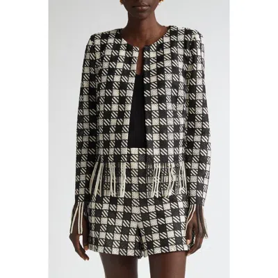 Oscar De La Renta Check Fringe Crop Jacket