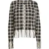 Oscar De La Renta Check Fringe Crop Jacket In Ecru/black