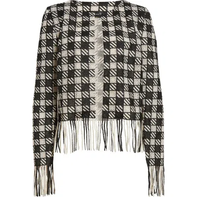 Oscar De La Renta Check Fringe Crop Jacket In Ecru/black