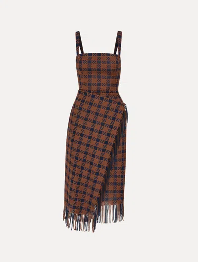 Oscar De La Renta Check Fringe Guipure Dress In Multi