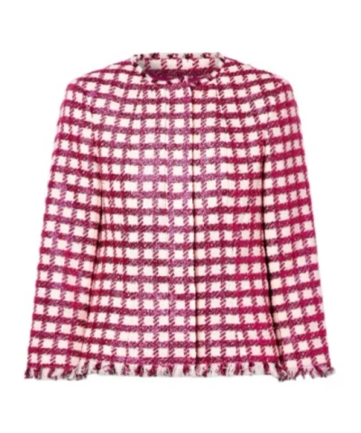 Oscar De La Renta Check Tweed Jacket In Pink
