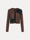 Oscar De La Renta Orchid Embroidered Check Tweed Jacket