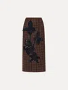 Oscar De La Renta Orchid Embroidered Check-tweed Pencil Skirt In Brown