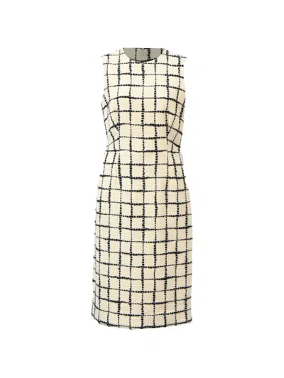 Pre-owned Oscar De La Renta Checked Tweed Dress In Neutral