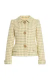 Oscar De La Renta Checked Tweed Jacket In Yellow