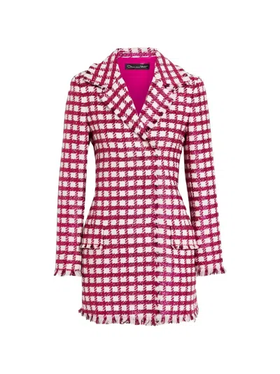 Oscar De La Renta Checked Tweed Mini Dress In Pink